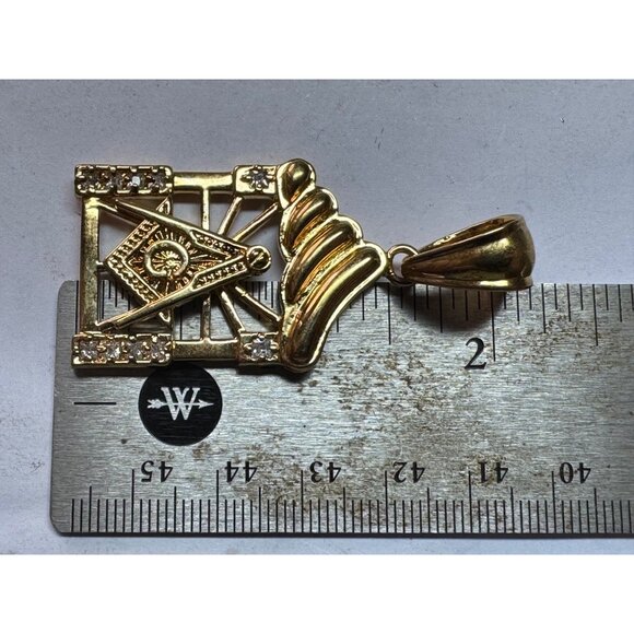 Estate Sterling Silver 925 Masonic Pendant Gold Tone Freemason Symbol No Chain - Picture 7 of 8